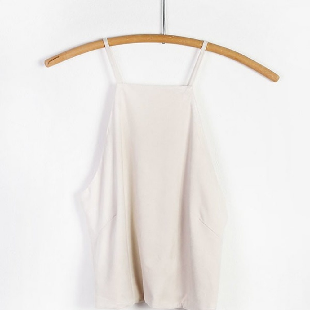 FAUX SUEDE SLIT BACK CROPPED TOP - IVORY COLOR